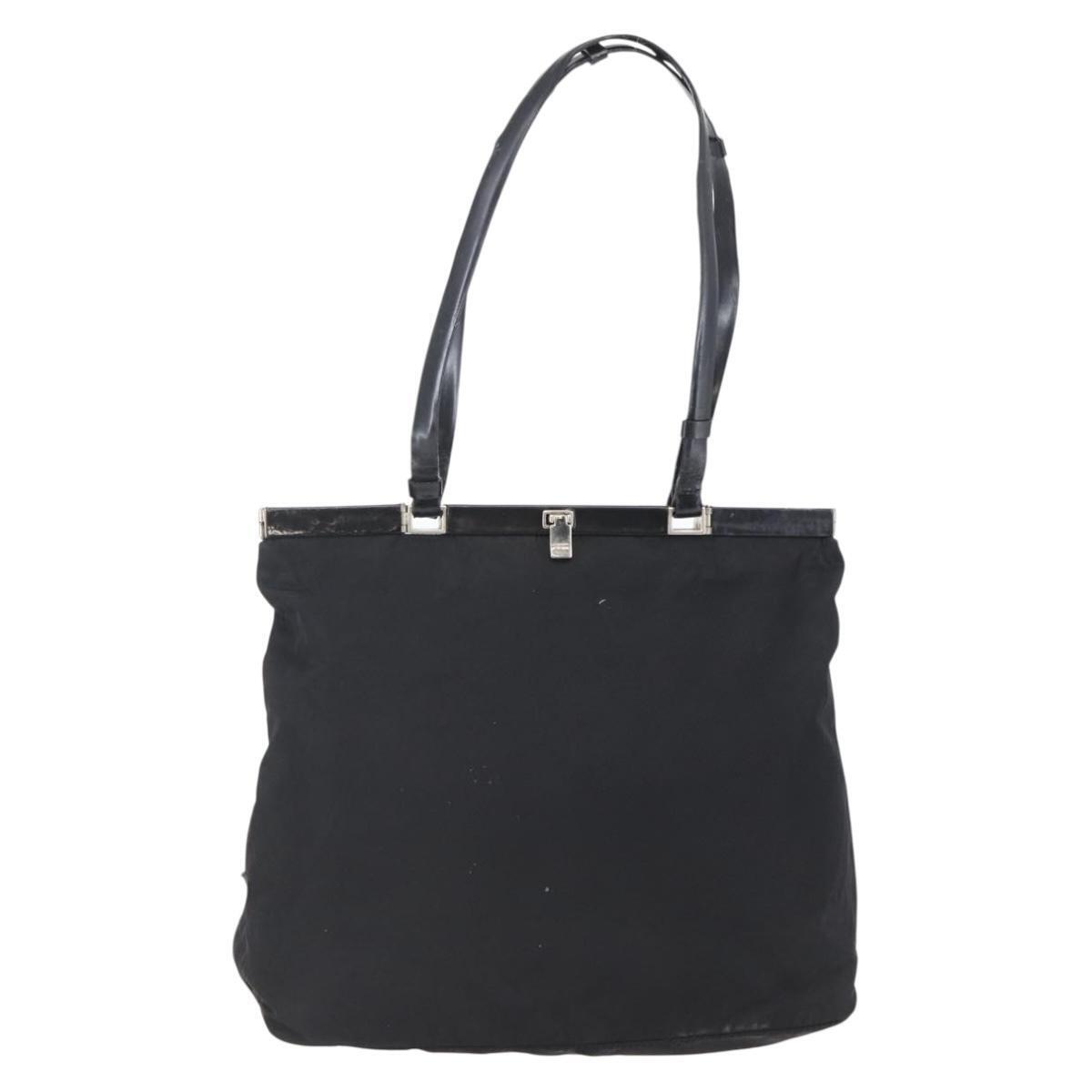Prada Tote Bag Nylon Leather Black Silver Auth Bs29882